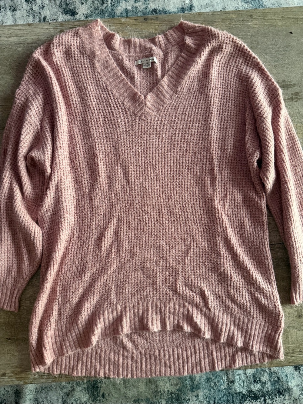 American Eagle Outfitters Dusty Pink V-Neck Waffle Knit Sweater